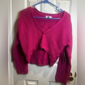 NWT Sofia Jeans By Sofia Vergara Pink‎ Cardigan Cropped Med Ribbed